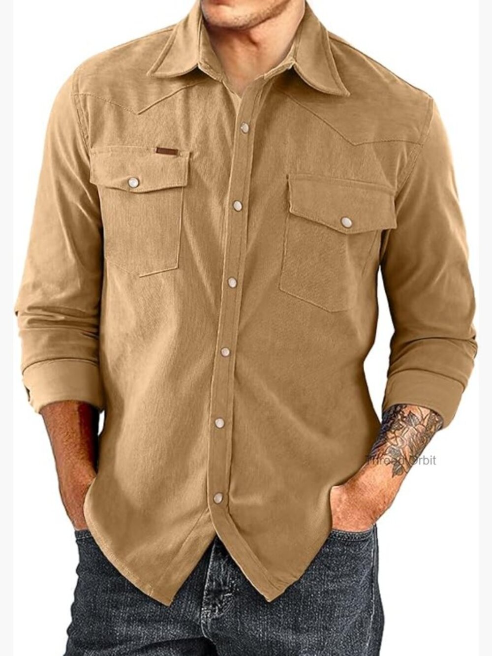 Men's Corduroy Long Sleeve Button Down Shirt Jacket with Pockets
